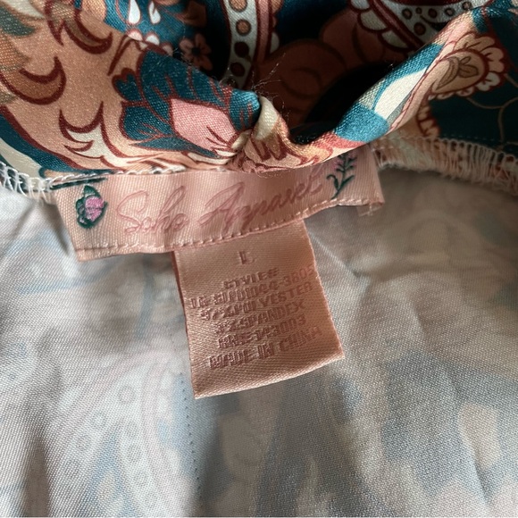 NWT — TAGS ON — SoHo Apparel - Paisley Floral Print Silk Robe Pink Tan Turquoise - Picture 12 of 15